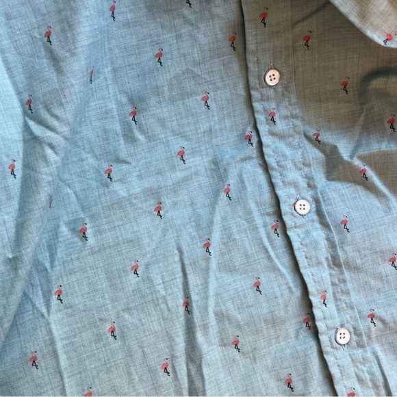 Paper Denim & Cloth Blue Mini Flamingo Print Button Down Novelty Shirt- Size 2X - Picture 4 of 12